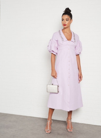 Embellished Collar Midi Dress Mauve
