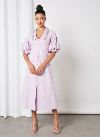 Embellished Collar Midi Dress Mauve