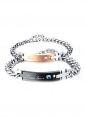 2-Piece Titanium Steel Cubic Zirconia Studded Chain Bracelet