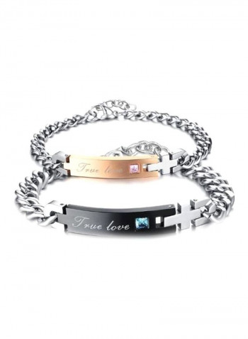2-Piece Titanium Steel Cubic Zirconia Studded Chain Bracelet