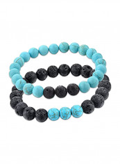 2-Piece Black Lava And Firoza/Turquoise Stone Bracelet
