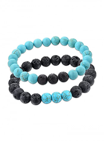 2-Piece Black Lava And Firoza/Turquoise Stone Bracelet