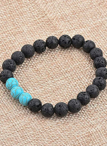 2-Piece Black Lava And Firoza/Turquoise Stone Bracelet