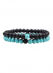 2-Piece Firoza Turquoise And Black Onyx Healing Stone Bracelet