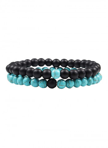 2-Piece Firoza Turquoise And Black Onyx Healing Stone Bracelet