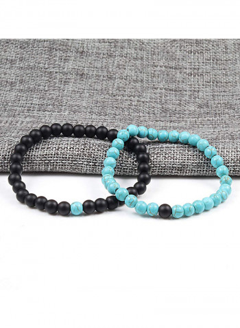 2-Piece Firoza Turquoise And Black Onyx Healing Stone Bracelet