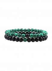 2-Piece Natural Malachite And Black Onyx Stone Bracelet