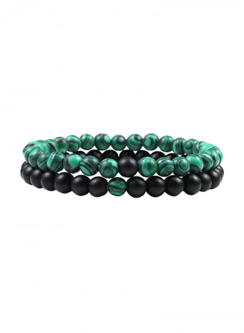 2-Piece Natural Malachite And Black Onyx Stone Bracelet