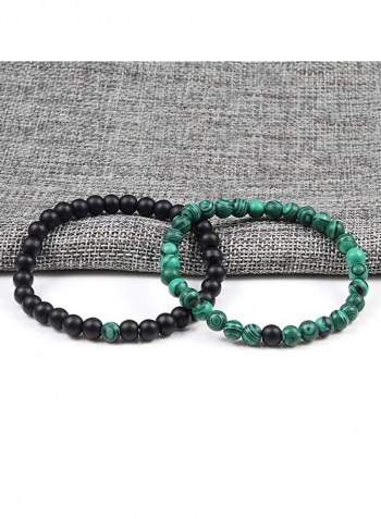 2-Piece Natural Malachite And Black Onyx Stone Bracelet