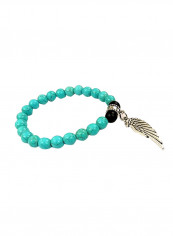 Onyx And Firoza Stone Charm Bracelet With Feather Hand