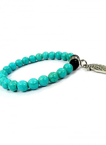 Onyx And Firoza Stone Charm Bracelet With Feather Hand