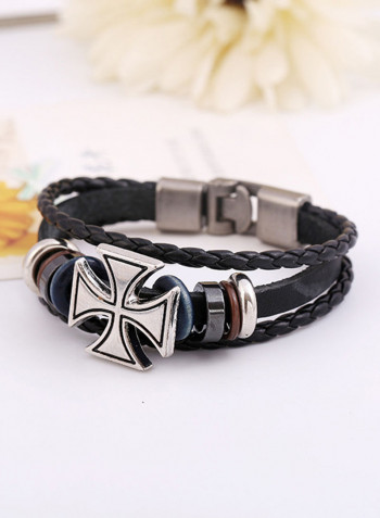 Leather Punk Cross Beaded Bracelet
