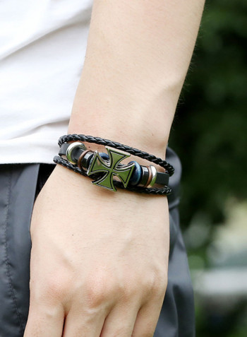 Leather Punk Cross Beaded Bracelet