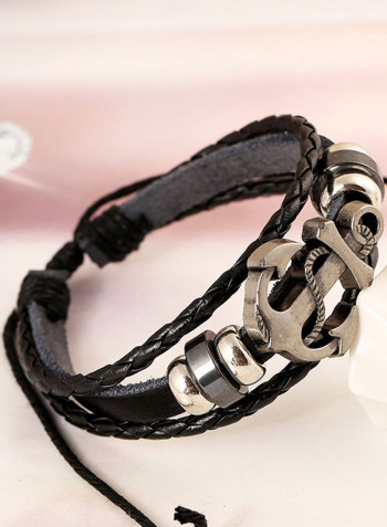 Leather Ship Anchored Beaded Bracelet