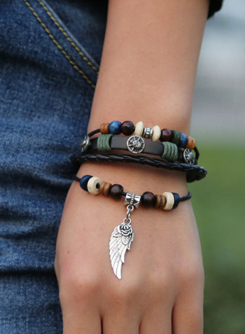 Leather Winglet Pendant Bracelet