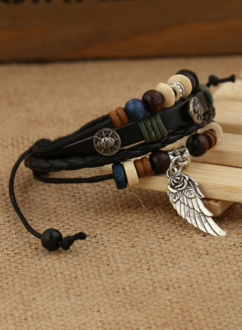 Leather Winglet Pendant Bracelet