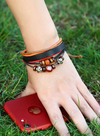 Leather Woven Beaded Bracelet