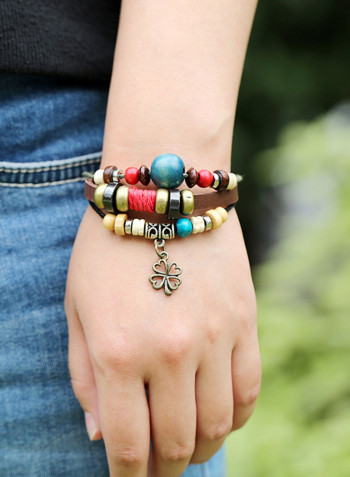 Leather Luckweed Beaded Bracelet