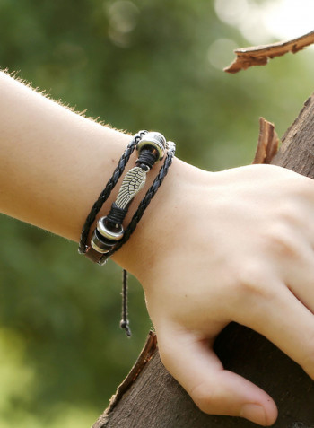 Leather Winged Antique Beaded Bracelet