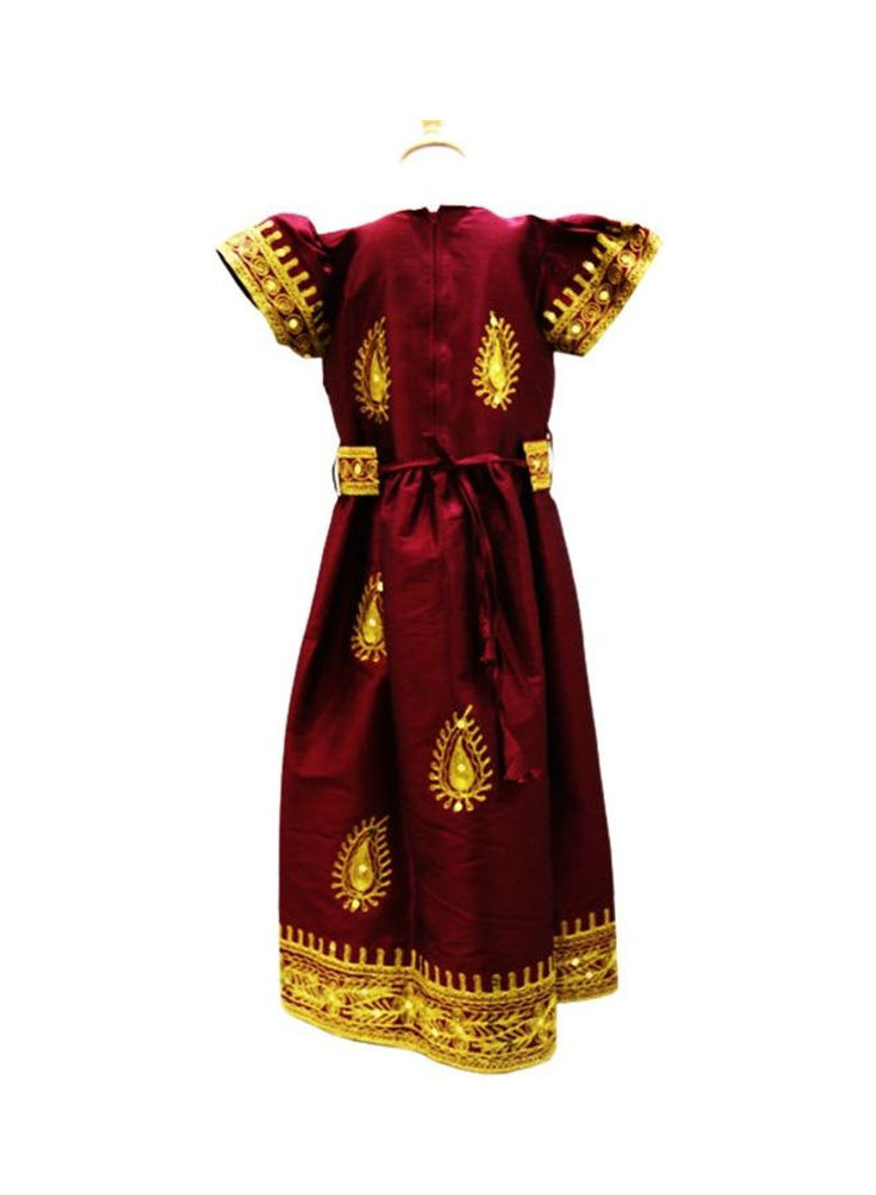 Al Darzy Embroidered Long Jalabiya Red/Yellow