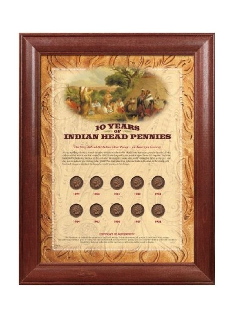 10 Years Of Indian Head Pennies Wood Frame 14X11X1inch