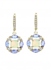 925 Sterling Silver Dangle Earrings With Opal, Tanzanite And Topaz