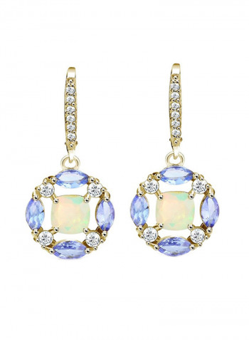 925 Sterling Silver Dangle Earrings With Opal, Tanzanite And Topaz