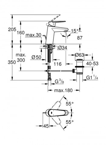 Chrome Bathroom Faucet Silver 160x160x180millimeter