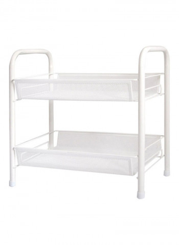 2 Layers Storage Organizer Shelf Mesh Basket White 42 x 13cm