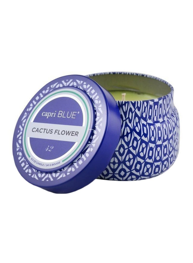 Cactus Flower Tin Candle Blue/White 8.5ounce
