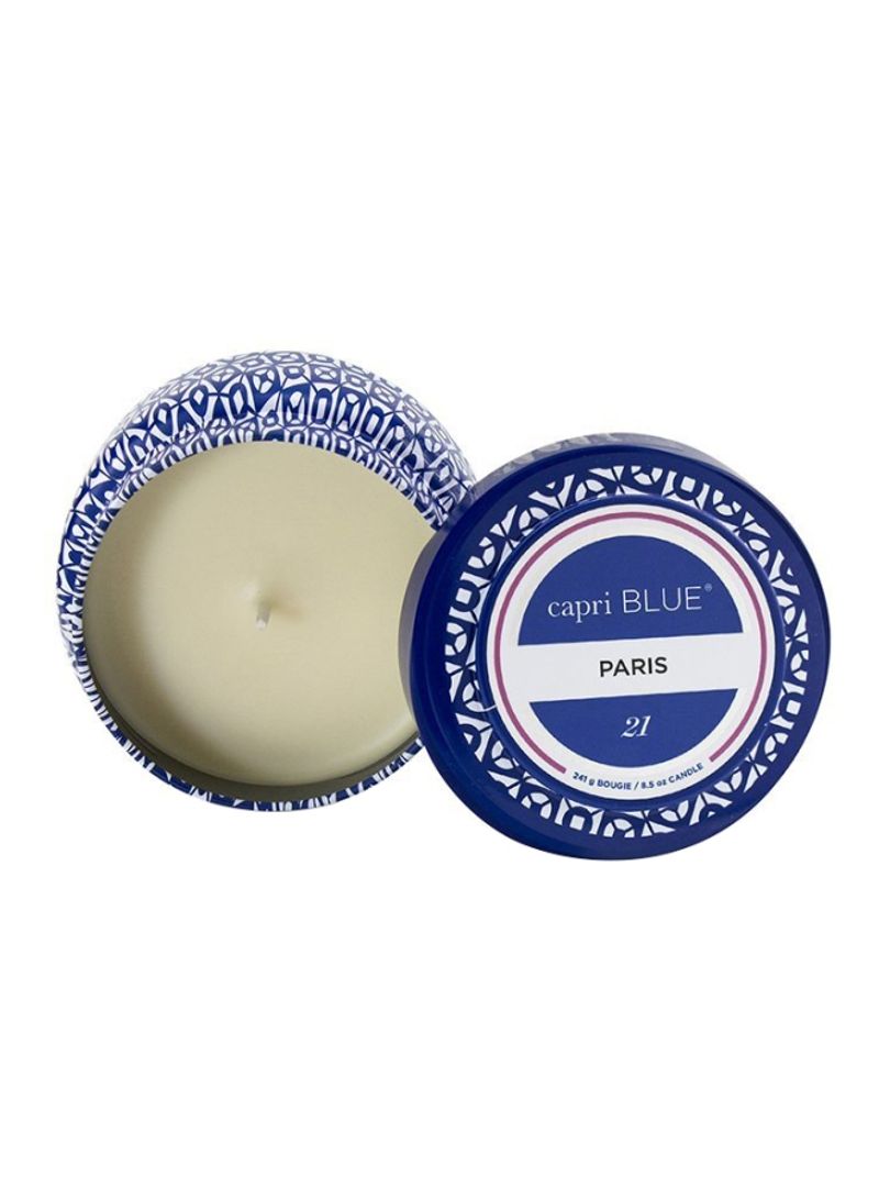 Printed Travel Tin Paris Fragrance Candle White/Blue 2.25x3.5inch