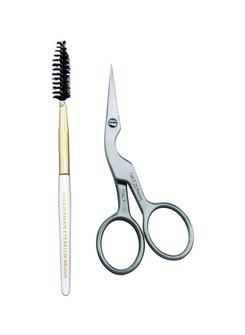 Pack Of 2 Brow Shaping Scissors And Brush Silver/Black/Gold