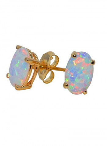 14K Yellow Gold And Sterling Silver Simulated Swarovski Stud Earrings