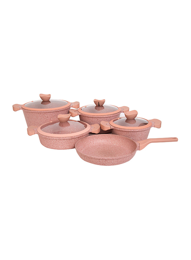 9-Piece Non-Stick Granitec Grand Touch Cookware Set With Silicone Lid Pink 28x24x20x28x24cm