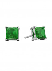 Sterling Silver 2 Carat Simulated Emerald Stud Earrings
