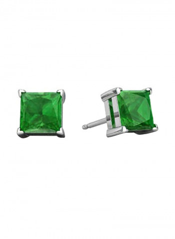Sterling Silver 2 Carat Simulated Emerald Stud Earrings