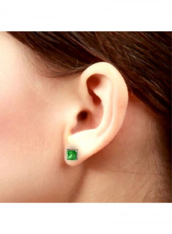 Sterling Silver 2 Carat Simulated Emerald Stud Earrings
