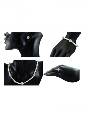 10K Gold Gradual Crystal Balls And Pearls Strand Jewellery Set