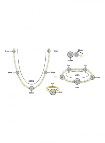 10K Gold Gradual Crystal Balls And Pearls Strand Jewellery Set
