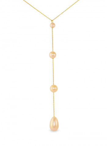18 Karat Gold Gradual Built-in Drop Pearl Lariat Necklace