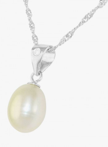 925 Sterling Silver Pearl And Diamond Necklace