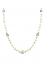 10 Karat Gold Built-in Crystal Balls And Pearls Necklace