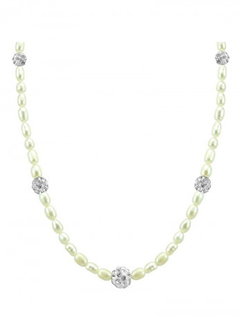 10 Karat Gold Built-in Crystal Balls And Pearls Necklace