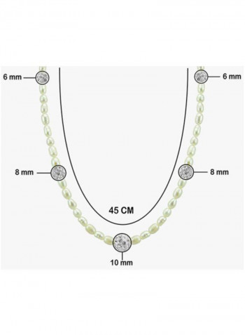 10 Karat Gold Built-in Crystal Balls And Pearls Necklace