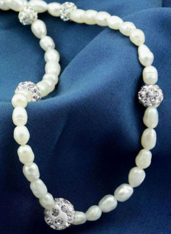 10 Karat Gold Built-in Crystal Balls And Pearls Necklace