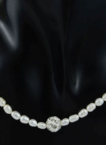 10 Karat Gold Built-in Crystal Balls And Pearls Necklace