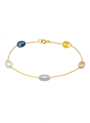 10 Karat Gold Multiple Pearl Chain Bracelet