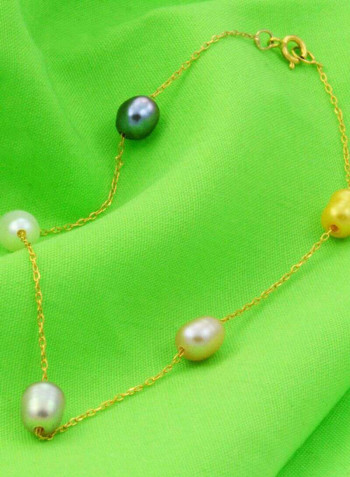 10 Karat Gold Multiple Pearl Chain Bracelet