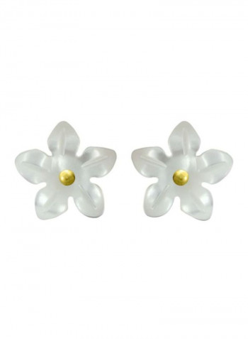 18 Karat Gold Pearl Flower Shell Earrings
