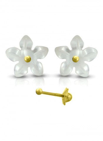 18 Karat Gold Pearl Flower Shell Earrings